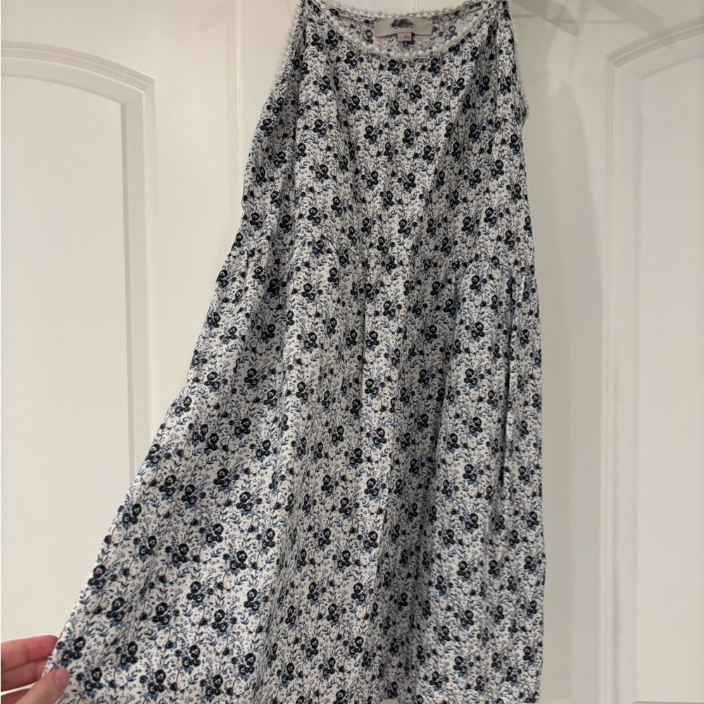 Loft Floral A-Line Maxi Skirt - Blue and White